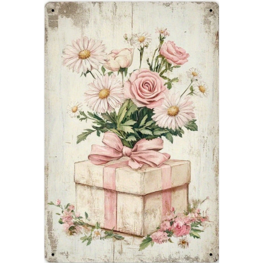 8x12 Beautuiful Flower Metal Sign – Vintage Tin Wall Art for Flower Lovers & Homes | Tin & Time Co. #C062