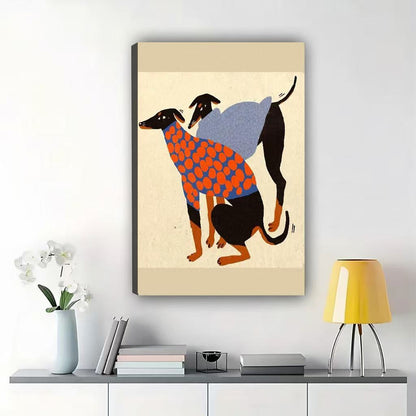 Two Dogs in Sweaters Art Print – Vintage Canvas Wall Decor for Pet Lovers|1512