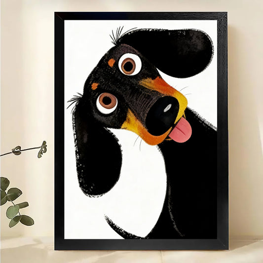 Playful Black Dog Art Print – Framed Canvas Wall Decor| w1508