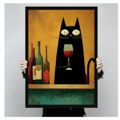  Black cat cocktail wall art with colorful bottles in a contemporary interior