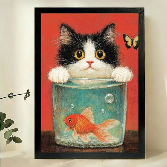 Cat and Goldfish Black Frame