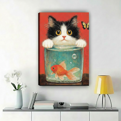 Cat and Goldfish Canvas Enhanced Lighting