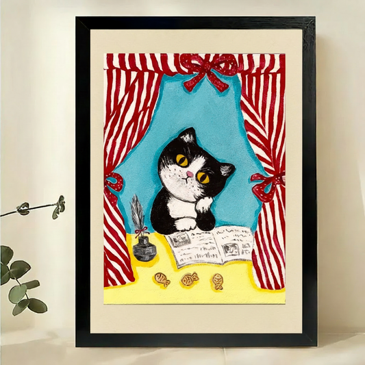Cat Reading Black Frame