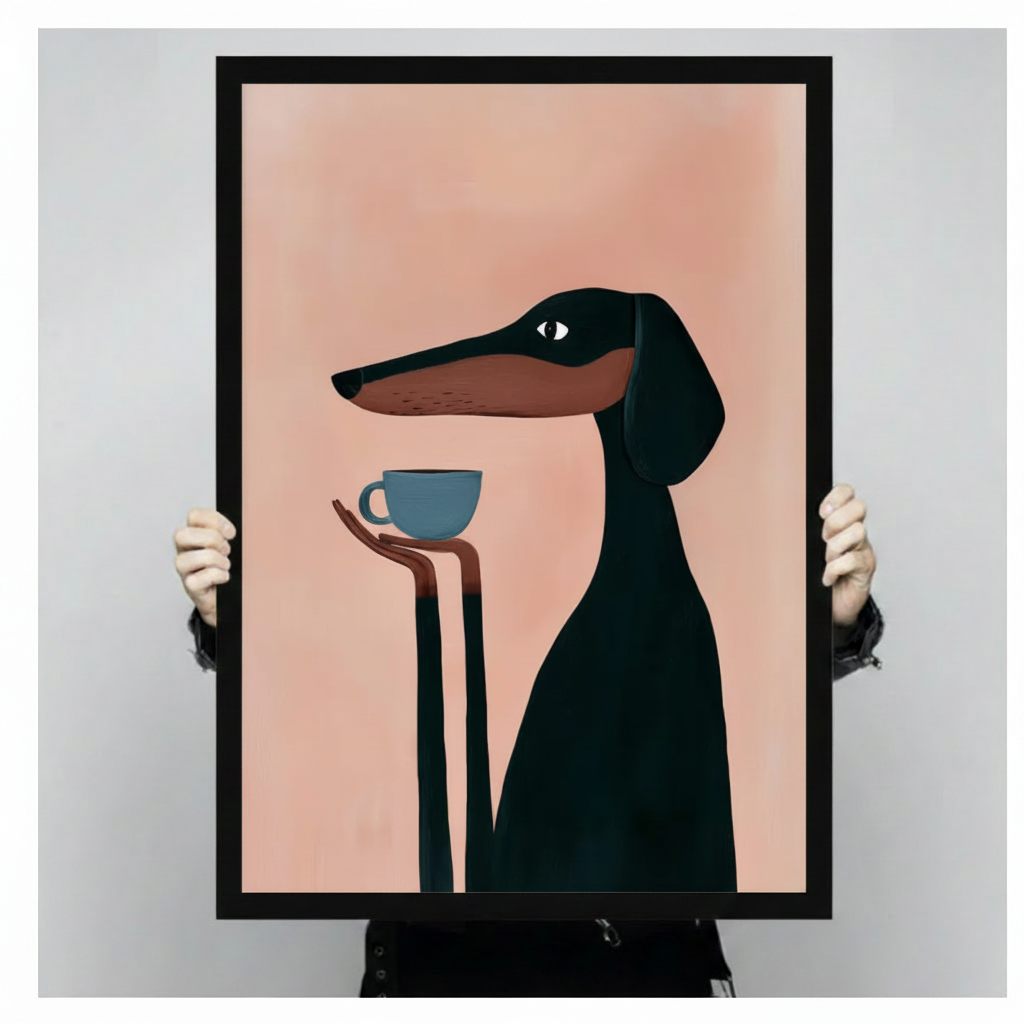 Dachshund dog canvas print – charming illustrated wall decor ideal as birthday or housewarming gift