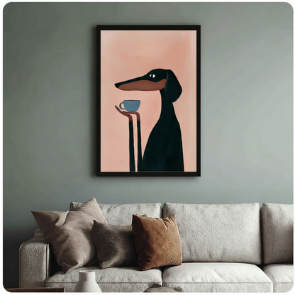 Whimsical dachshund wall art – gallery-grade canvas print perfect for dog lovers and contemporary interiors