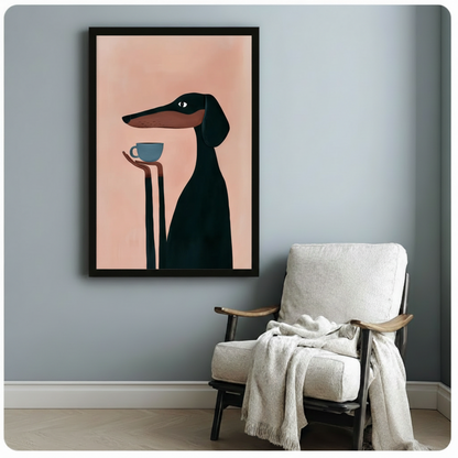 Whimsical dachshund wall art – gallery-grade canvas print perfect for dog lovers and contemporary interiors