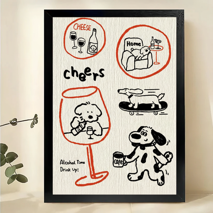 Dog Artwork Black Frame Scene