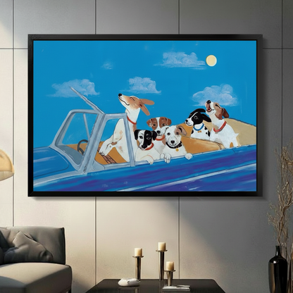 dogs-in-car-framed-canvas-gray-wall