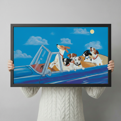 dogs-in-car-framed-canvas-hand-held