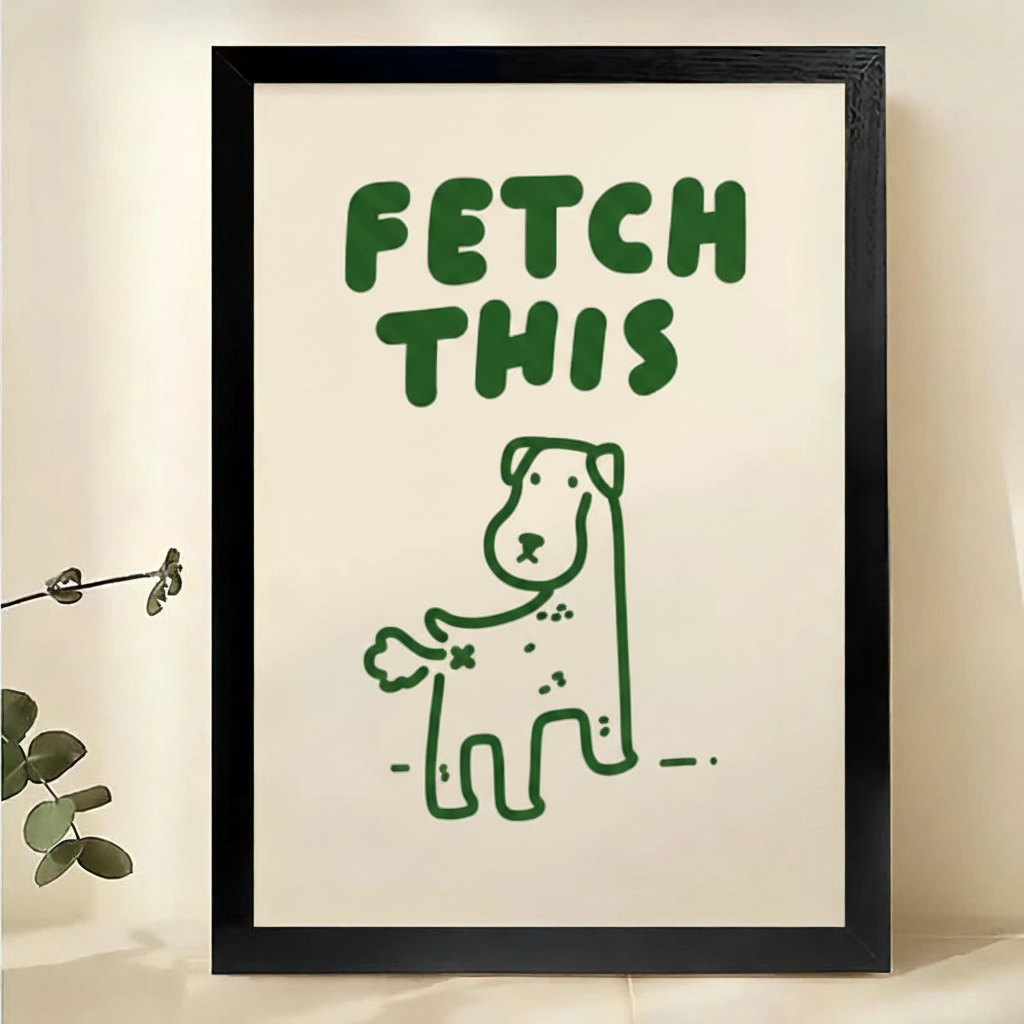 FETCH THIS狗狗画作-黑框靠墙