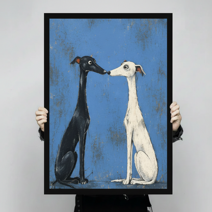 Greyhound duo folk art canvas print — sighthound dog lover wall art for modern American interior