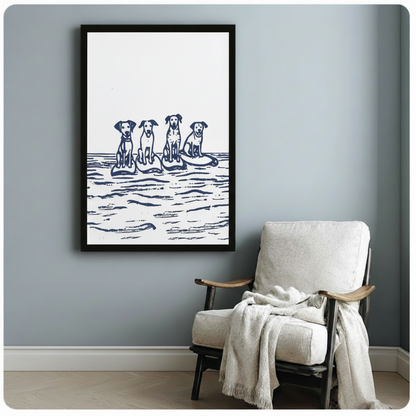 Framed Dog and Ocean Art Print — Sofa Wall Decor