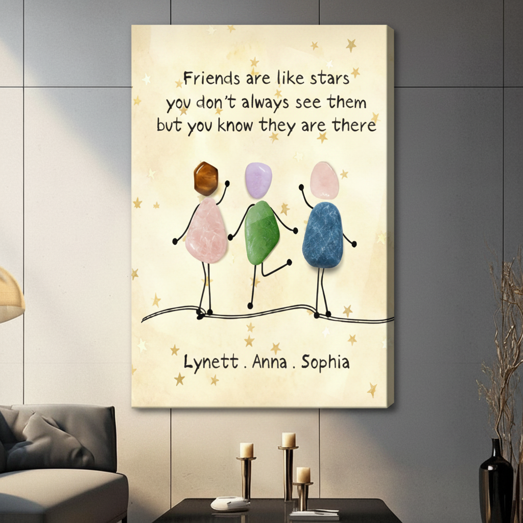 Gallery wrap personalized friendship pebble stone figures canvas friends are like stars quote custom name wall art