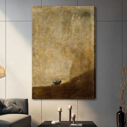 Goya The Dog gallery wrap canvas print displayed on grey wall above console table in contemporary interior