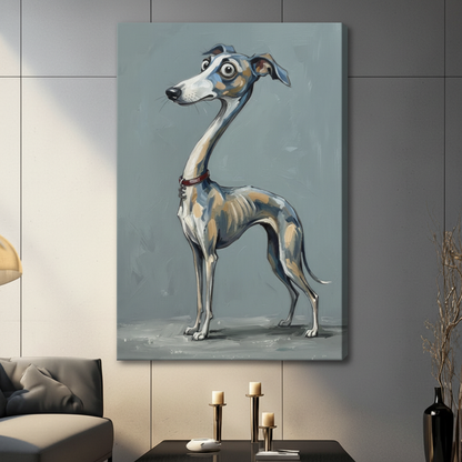 Greyhound dog stretched canvas print gallery-wrapped — funny sighthound portrait wall art for contemporary home decor