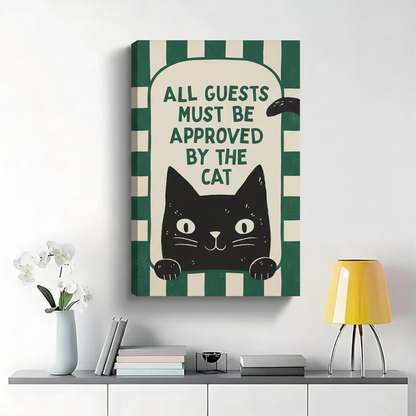 All Guests Must Be Approved By the Cat Wall Art - Green Stripe Retro Canvas Print|W1405