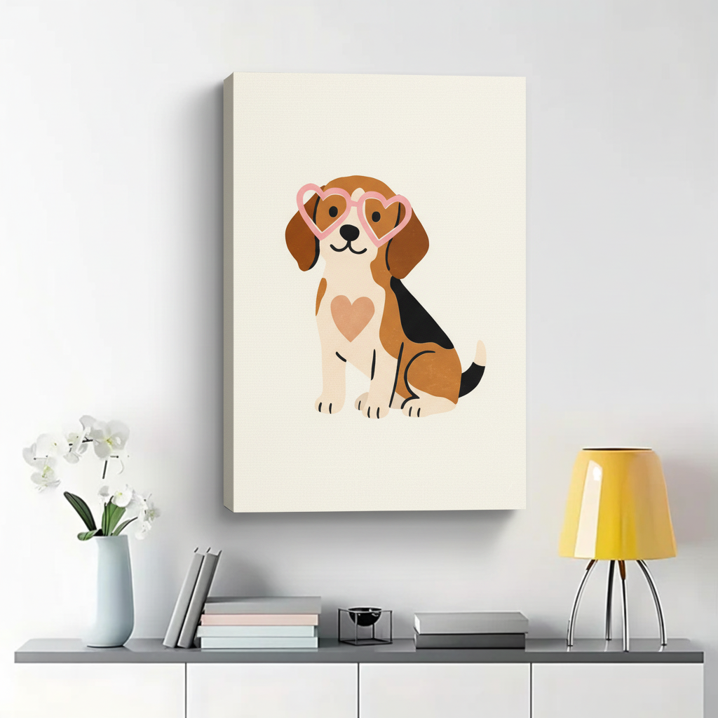 Beagle with Heart Sunglasses Wall Art - Cute Dog Canvas Print|W1347