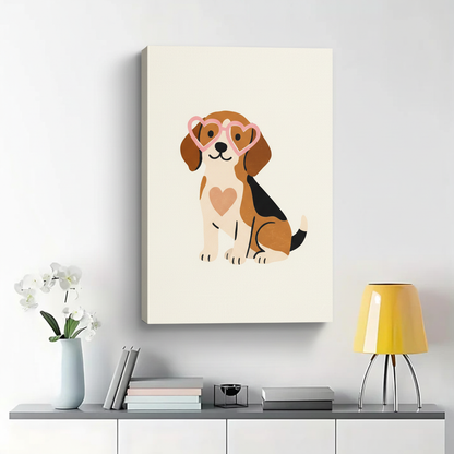 Beagle with Heart Sunglasses Wall Art - Cute Dog Canvas Print|W1347