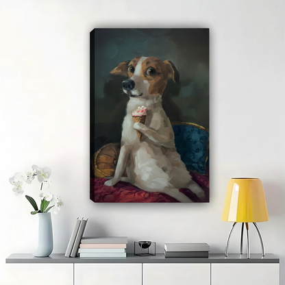 Dog Holding Ice Cream Wall Art - Regal Classic Portrait Canvas Print|W1353