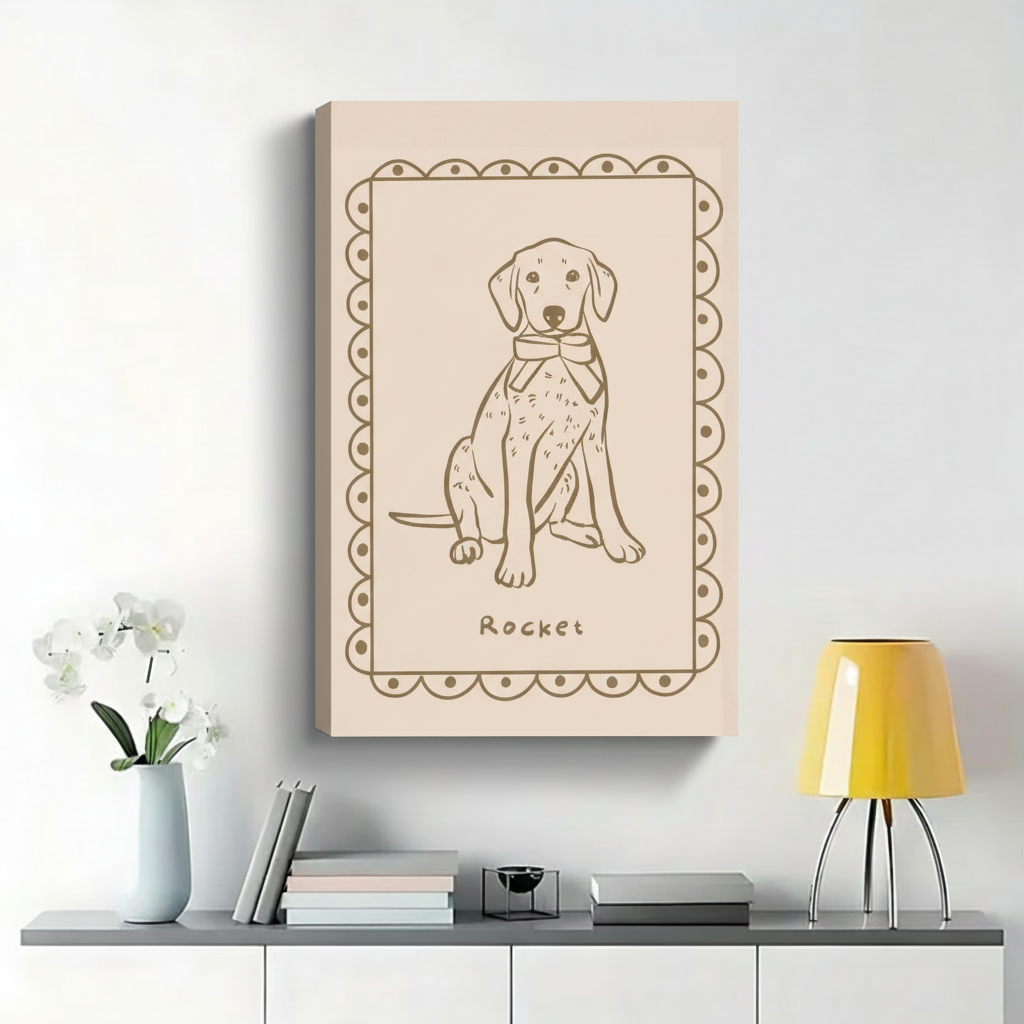 Custom Dog Portrait Line Art Wall Art - Personalized Pet Name Canvas Print|W1435
