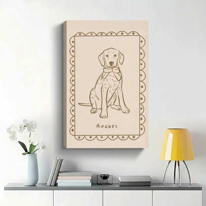 Custom Dog Portrait Line Art Wall Art - Personalized Pet Name Canvas Print|W1435