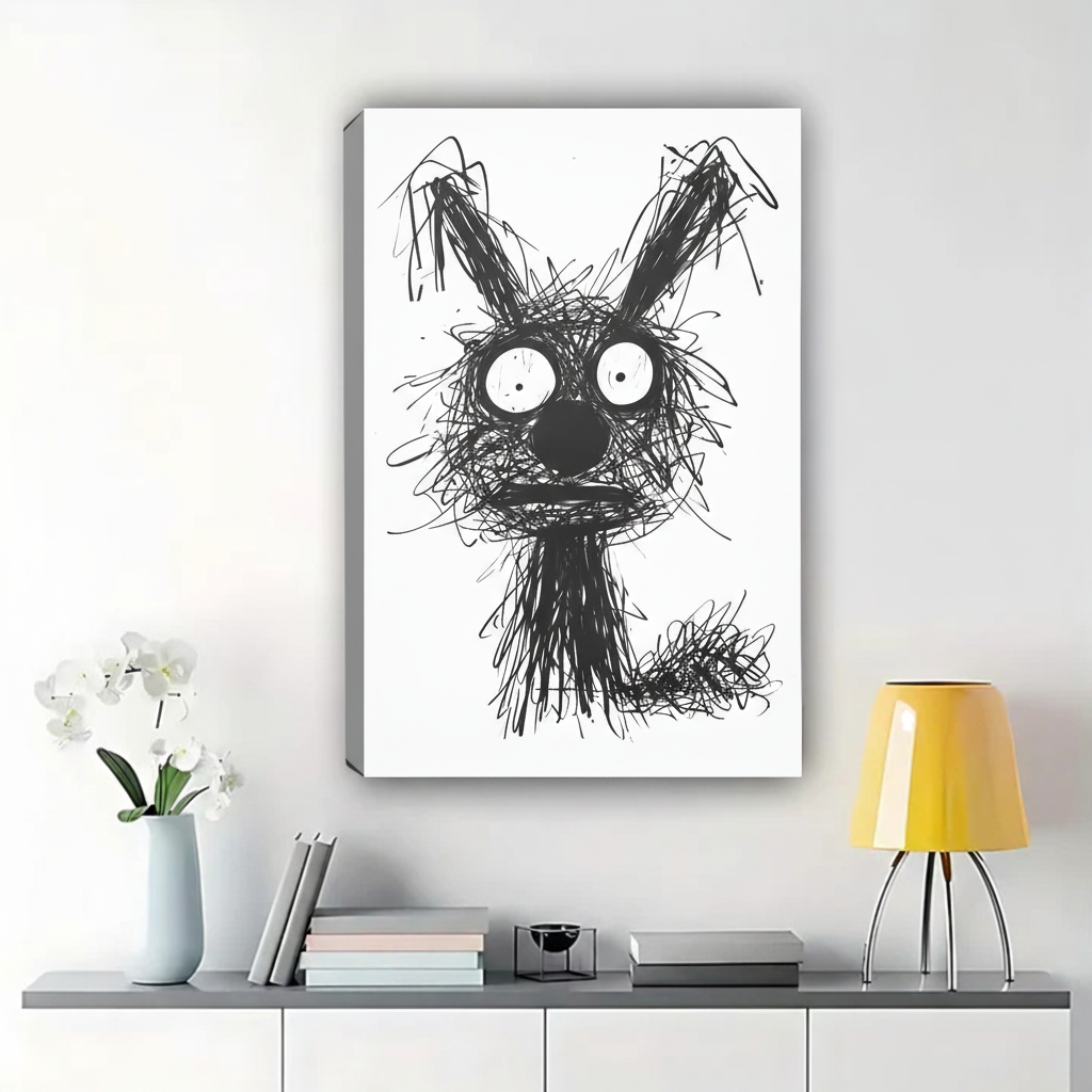 Scribble Dog Wall Art - Black and White Expressive Sketch Canvas Print|W1371