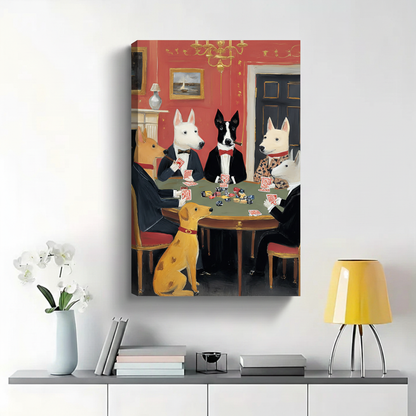 Dogs Playing Poker in Suits Wall Art - Classic Oil Painting Canvas Print|W1393