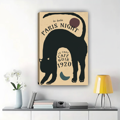 Paris Night Black Cat Café Noir 1920 Wall Art - Vintage French Poster Canvas Print|W1360