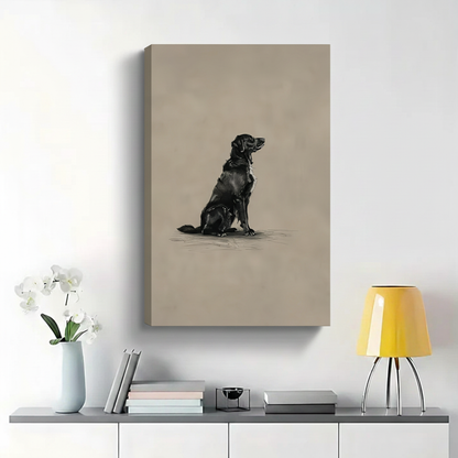 Black Labrador Sitting and Looking Up Wall Art - Charcoal Sketch Canvas Print|W1410