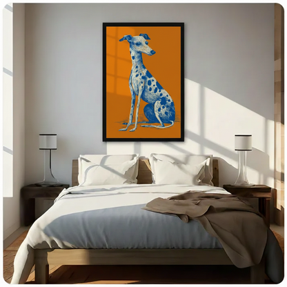 Sailor Labrador framed canvas print in bedroom scene — nautical dog oil painting wall art for coastal home decor