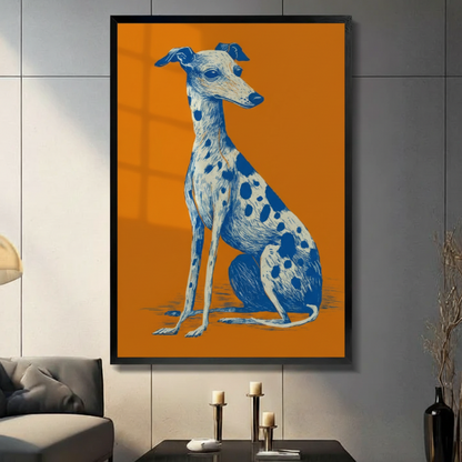 Sailor dog oil painting framed canvas above dark console table with candles — coastal Labrador wall art