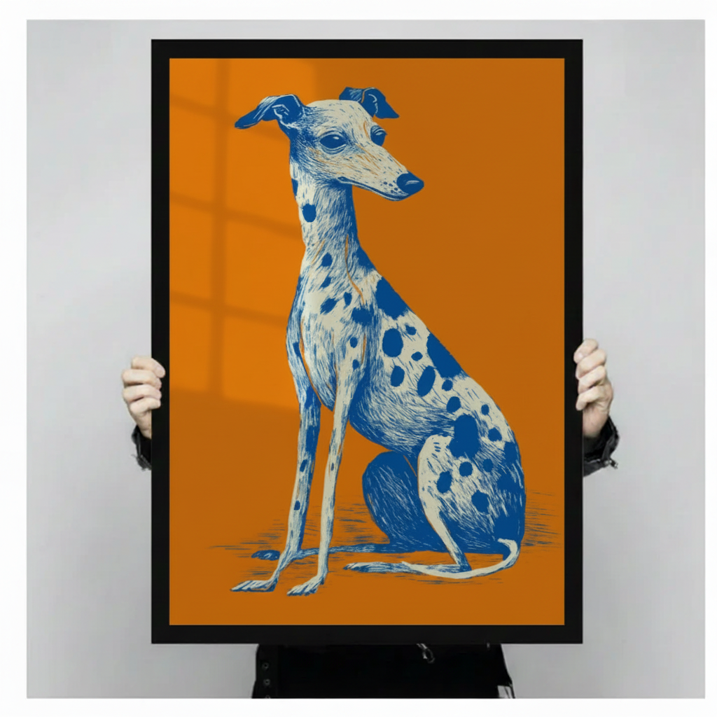 Hand-held framed canvas featuring sailor Labrador oil painting — premium nautical dog wall art print