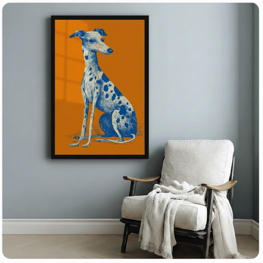 Whimsical Labrador sailor canvas print in living room sideboard scene — impasto oil painting dog decor