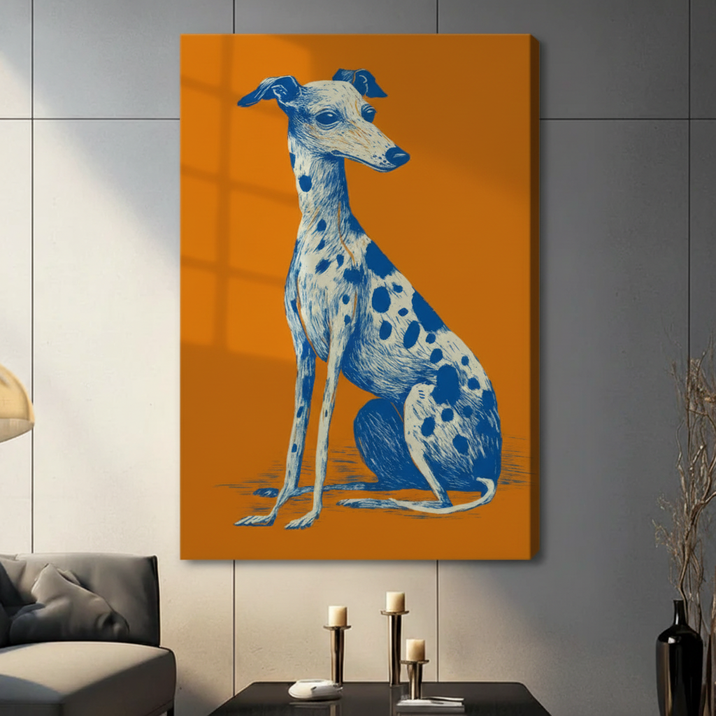 Labrador sailor stretched gallery wrap canvas on gray wall — frameless nautical dog wall art with visible side depth