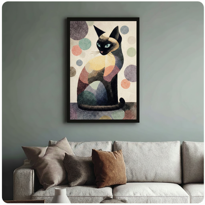 	Mid-century modern Siamese cat canvas print — abstract polka dot art for contemporary American living room