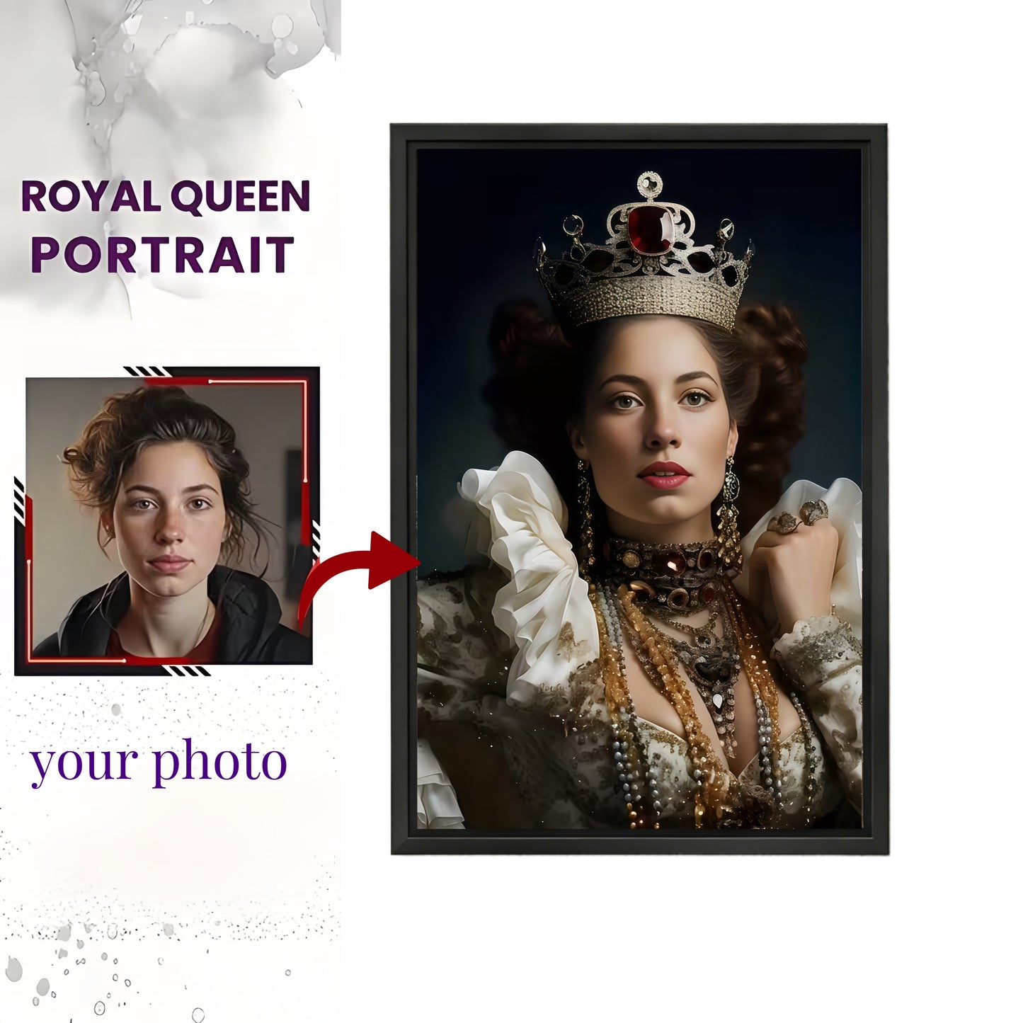 Personalized Royal Queen Portrait from Photo Elegant Canvas Art