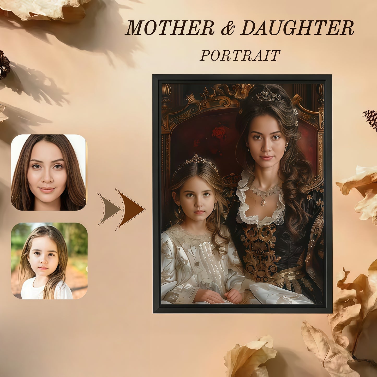 Custom Mother Daughter Portrait - Royal Renaissance Canvas Wall Art