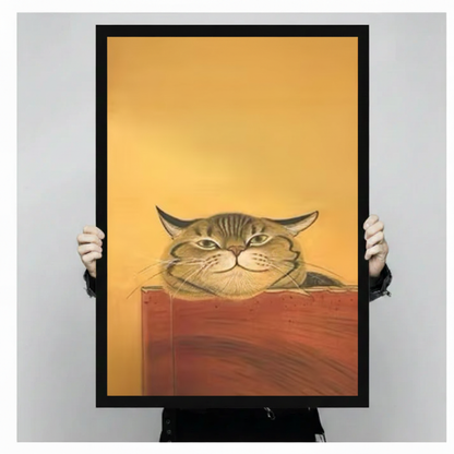 Stretched canvas tabby cat portrait detail — realistic cat oil painting print in golden palette for bohemian home decor