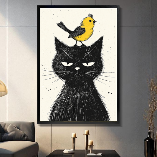 Grumpy Cat Canvas Art W10019 — Framed canvas; warm gray living room