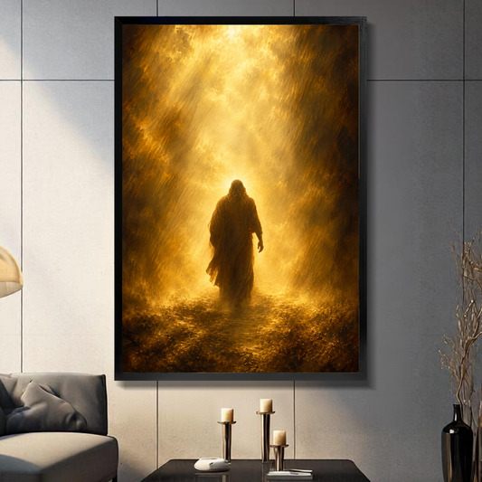 Golden Light Canvas Art W10025 — Framed canvas; warm gray living room
