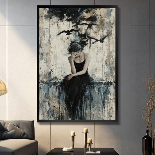 Thoughts Take Flight Canvas Art W10029 — Framed canvas; warm gray living room