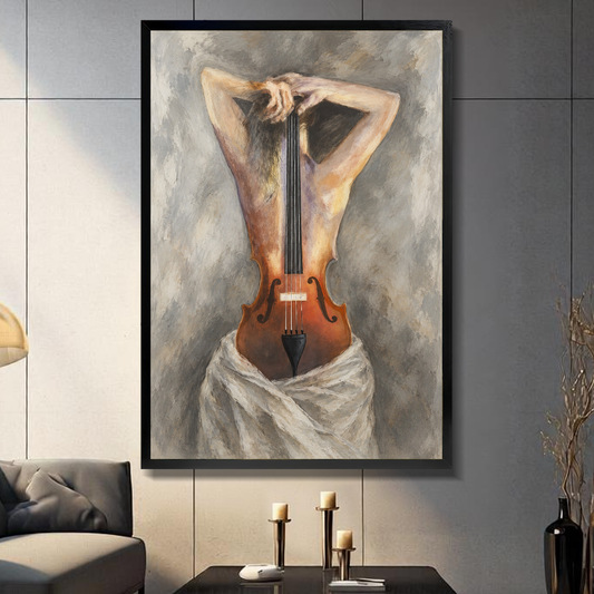 Violin Muse Canvas Art W10031 — Framed canvas; warm gray living room
