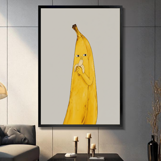 W10065 Banana Snack Time Canvas Art — Framed canvas; warm gray living room