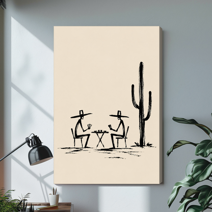 Stretched cowboys playing cards canvas with a visible wrapped edge in the selected room setting.