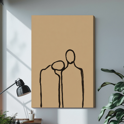 Stretched quiet shoulder companionship canvas with a visible wrapped edge in the selected room setting.