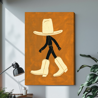 Stretched walking hat and boots canvas with a shaded wrapped edge in the selected room setting.