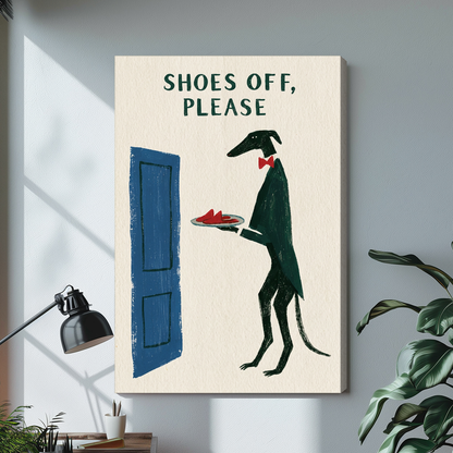 Stretched shoes off doorman dog canvas with a shaded wrapped edge in the selected room setting.