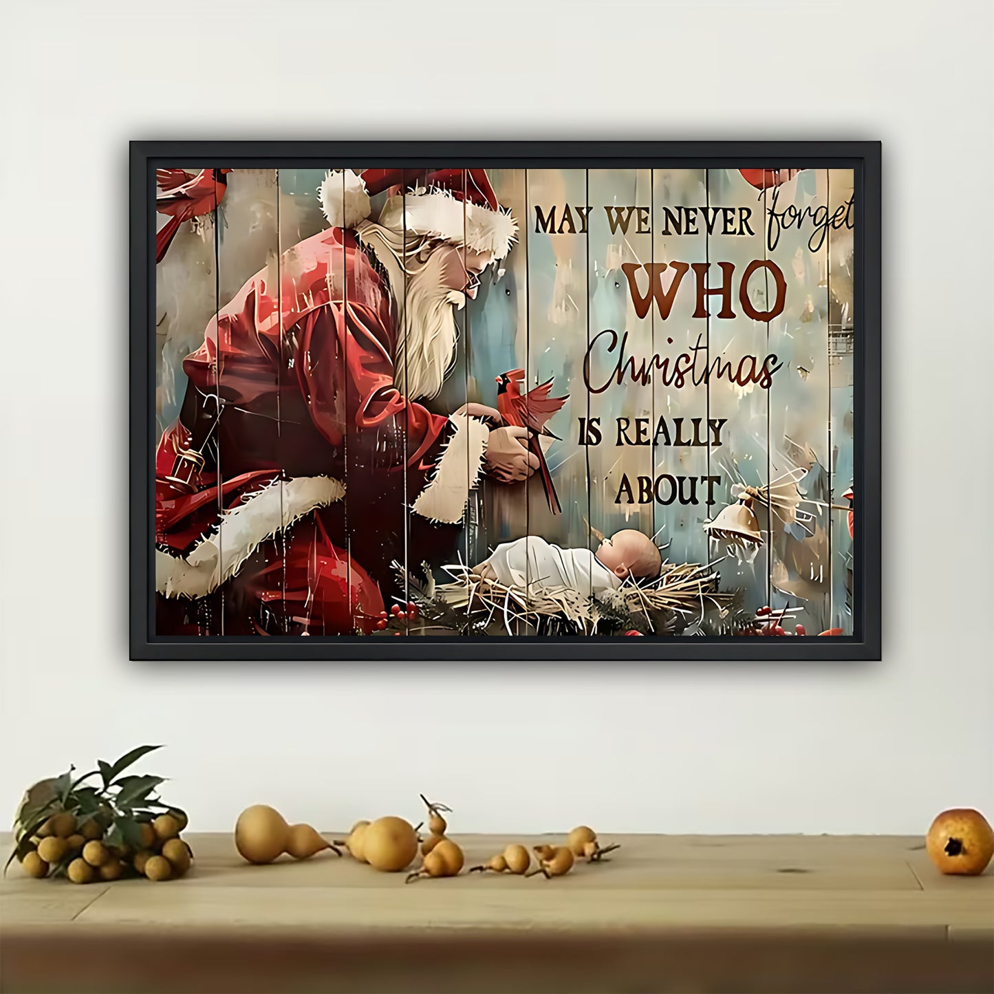 The Festive Who Santa Scene – Whimsical Christmas Wall Art on Natural Wood Grain Canvas | W494