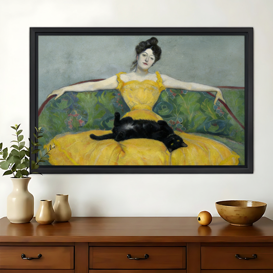 Woman and Cat Black Frame